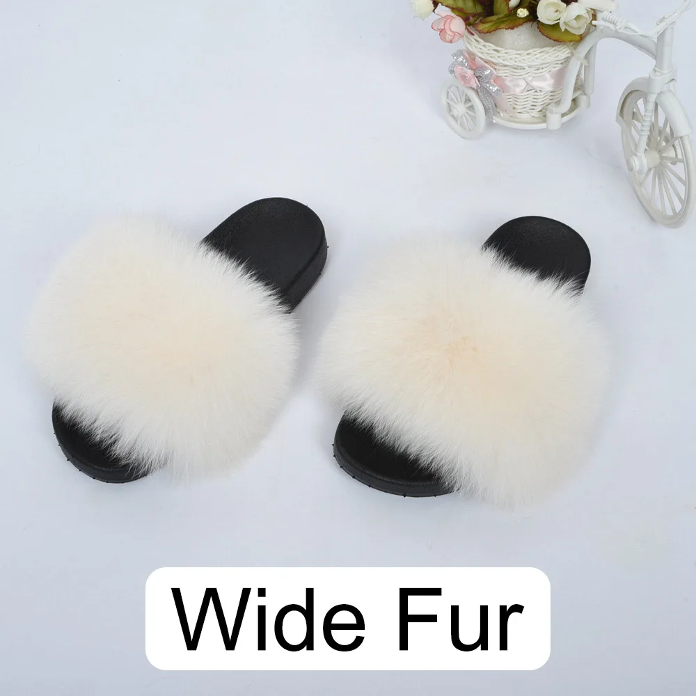 Cream 14cm Женские меховые шлепанцы с лисьим мехом на 14 см, большие пушистые меховые Шлепанцы из натурального меха, S6042 - Цвет: Cream 14cm