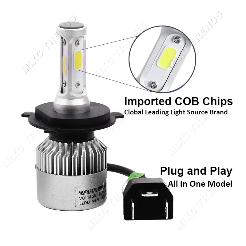 MIXC TRENDS S2 Led H4 H7 H11 9005 COB Автомобильная фара Лампа H1 H3 9006 9004 9007 72 Вт 8000LM 6500 к Авто 12В