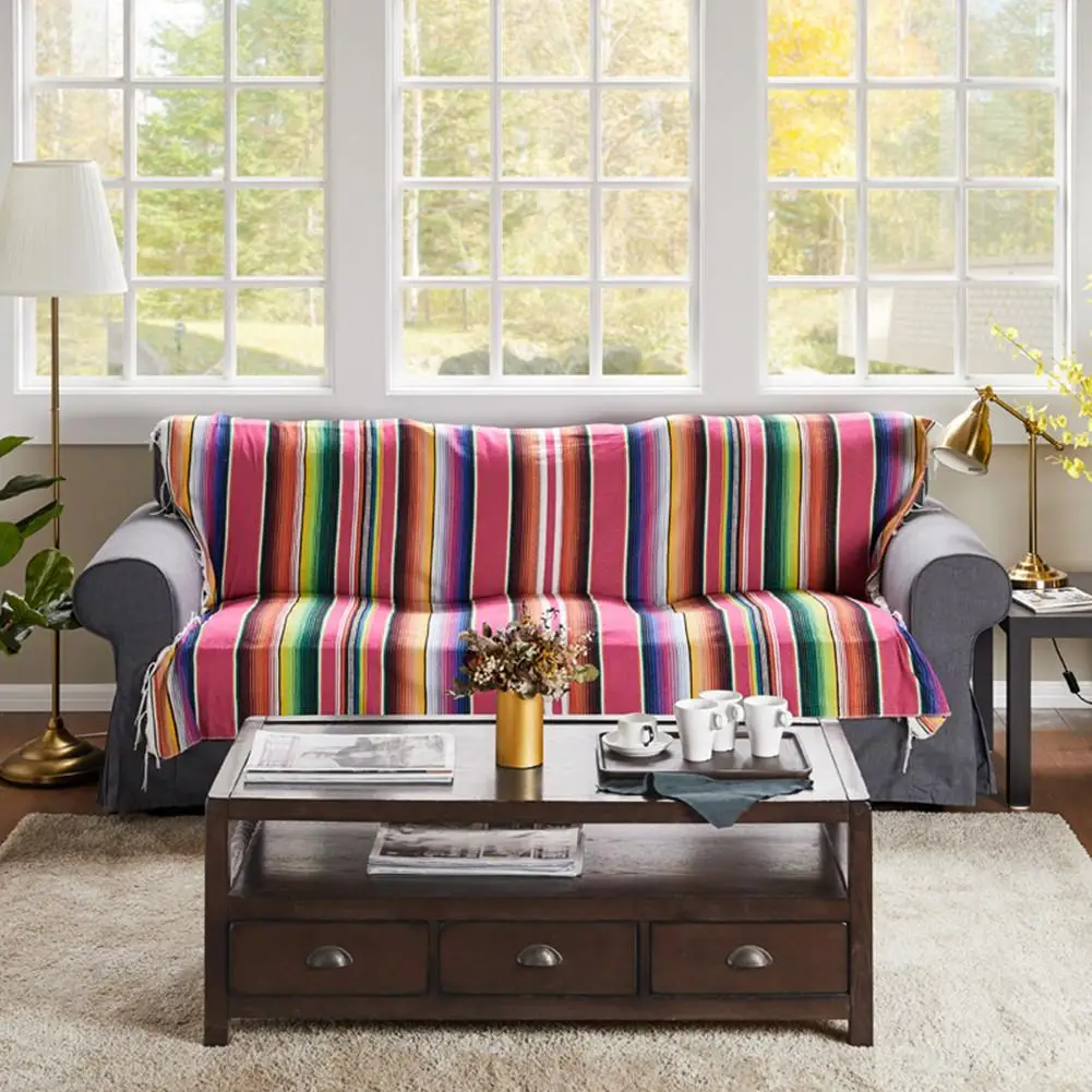 Пляжное одеяло из хлопка ручной работы Радужное мексиканское для кемпинга