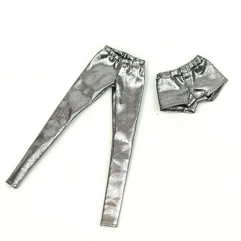 S pants and shorts Брюки из искусственной кожи цвета металлик, серебро, золото, длинные штаны для куклы Барби, одежда, модные брюки для 1/6, аксессуары для кукол - Цвет: S pants and shorts