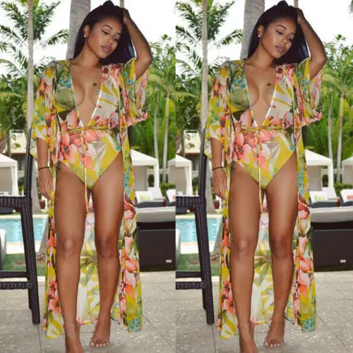 Новинка 2018 женский цветочный купальник бикини накидка + пляжный Монокини