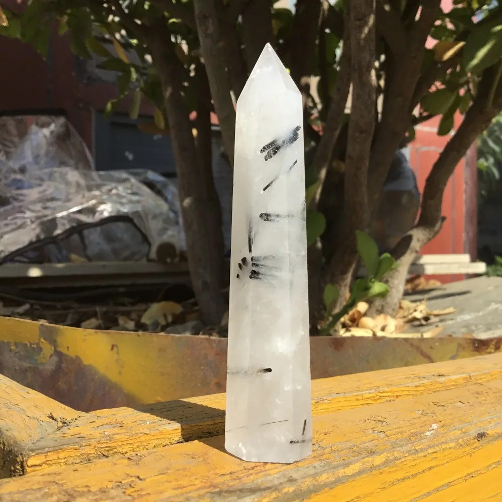 Натуральный черный турмалин рутилированный кварцевый кристалл | Дом и сад