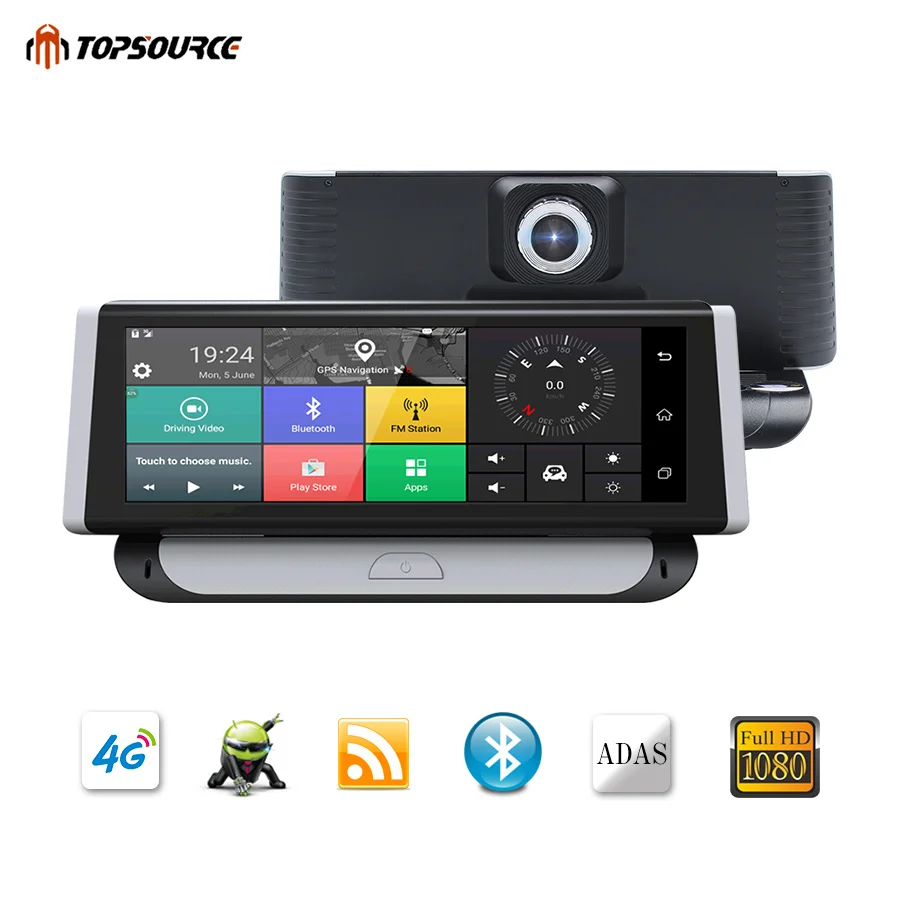 Автомобильный видеорегистратор TOPSOURCE 4G ADAS Full HD 1080P dvr 7 84 &quotAndroid 5 1 с двумя