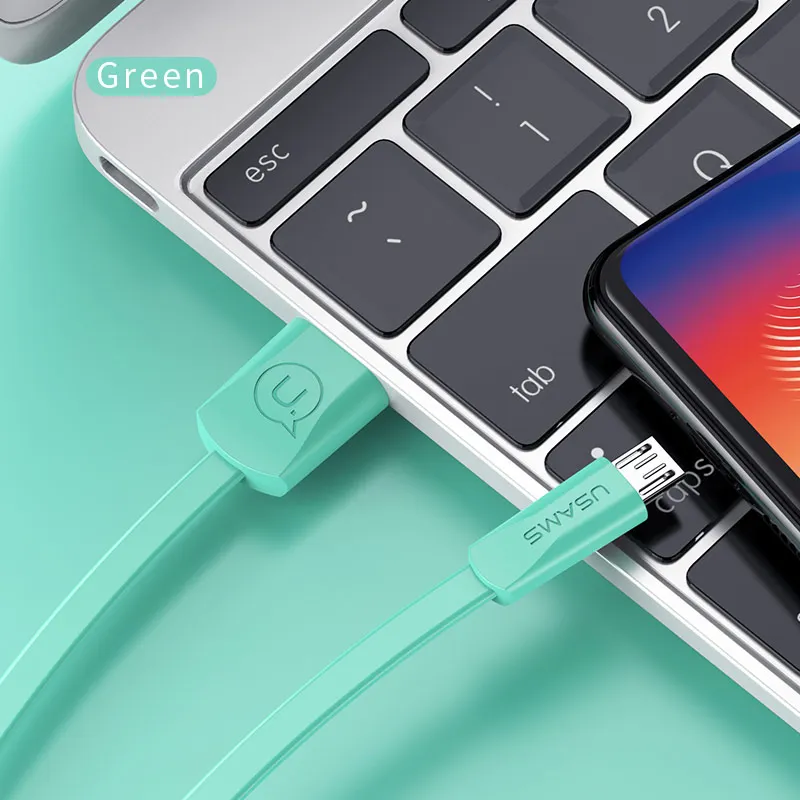 USAMS плоский Micro usb кабель 1,2 м кабель для зарядки и передачи данных для Micro USB шнур для Xiaomi Redmi note 5 samsung S7 Edge LG - Цвет: Green