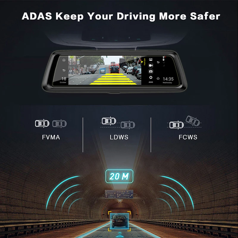 Olysine 10 'ƊG Android Автомобильный видеорегистратор GPS навигатор ADAS зеркало WiFi Dashcam