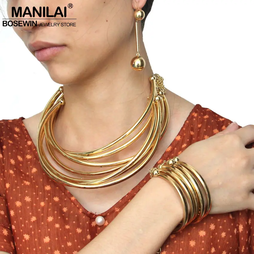 Женский индийский комплект ювелирных изделий MANILAI набор из ожерелья браслета и