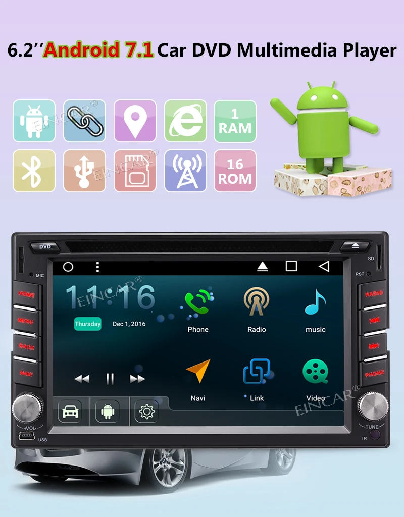 Android 7 1 стерео двойной Дин dvd-плеер Авторадио Видео Радио Bluetooth в тире 2 Din gps
