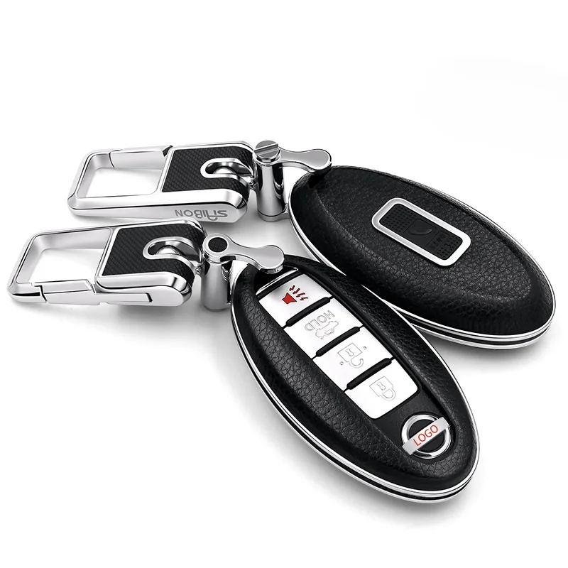 Black with keyring Кожаный чехол для автомобильных ключей, Обложка обновления/Автомобильный ключ чехол ключ крышка чехол для ключей в виде ракушки для Nissan X-TRAIL QASHQAI TIIDA Sylphy, Teana аксессуары - Название цвета: Black with keyring