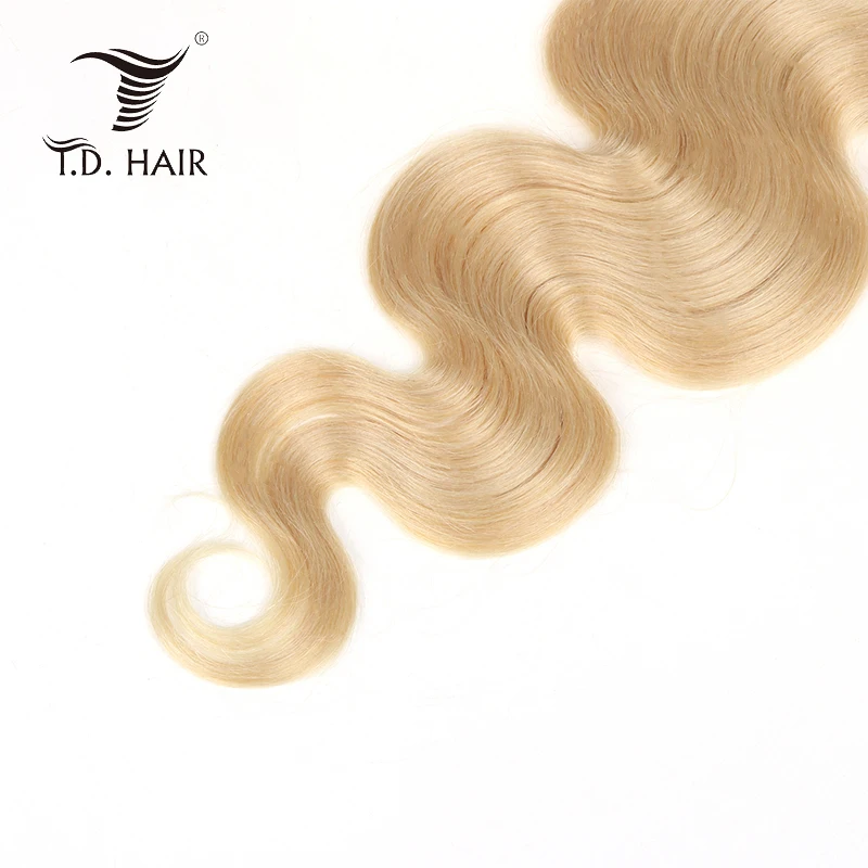 TD HAIR 613, фронтальная кружевная застежка, бразильские человеческие волосы, волнистые волосы, не Реми, блонд, 13*4, без запаха