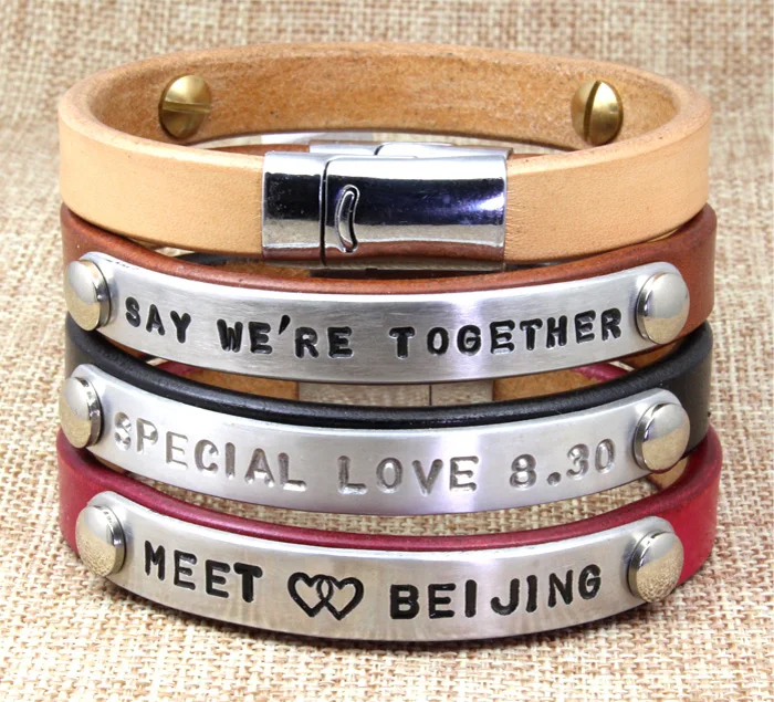 Италия кожаный браслет и титанового сплава надписи пользовательский