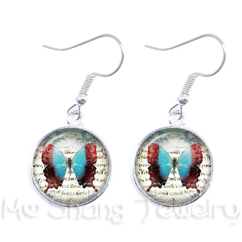 Романтические милые стеклянные серьги подвески с изображением белого и синего