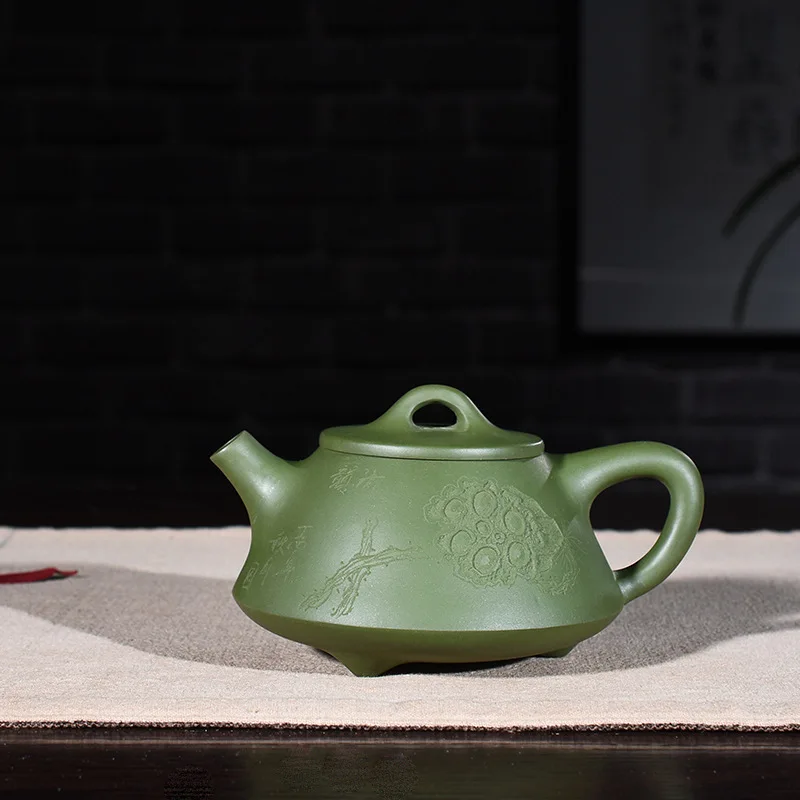 

210ml Yixing Zisha Teapot Authentic Handmade Raw Ore Green mud Lotus Seed Tea Pot Kung Fu Tea Kettle Wholesale Free Shipping