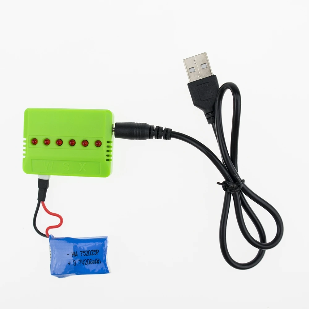 6 шт. Syma X11 3 7 в литий полимерный аккумулятор 200 мАч с 1 зеленым USB разъемом для