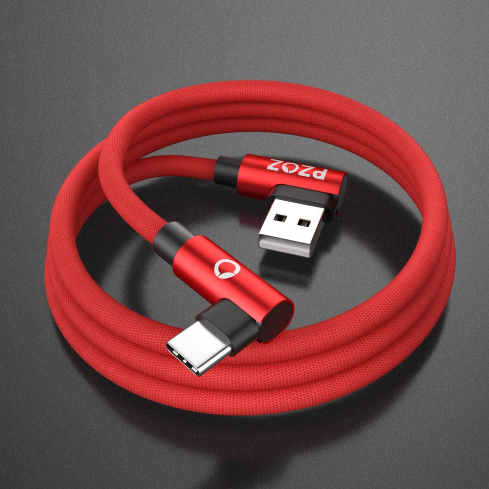 PZOZ 2 м usb c кабель 3,1 Быстрая зарядка 90 градусов нейлоновая оплетка L Тип шнур для передачи данных зарядное устройство для samsung S8 S9 Note 8 9 Xiaomi mi6 mi8