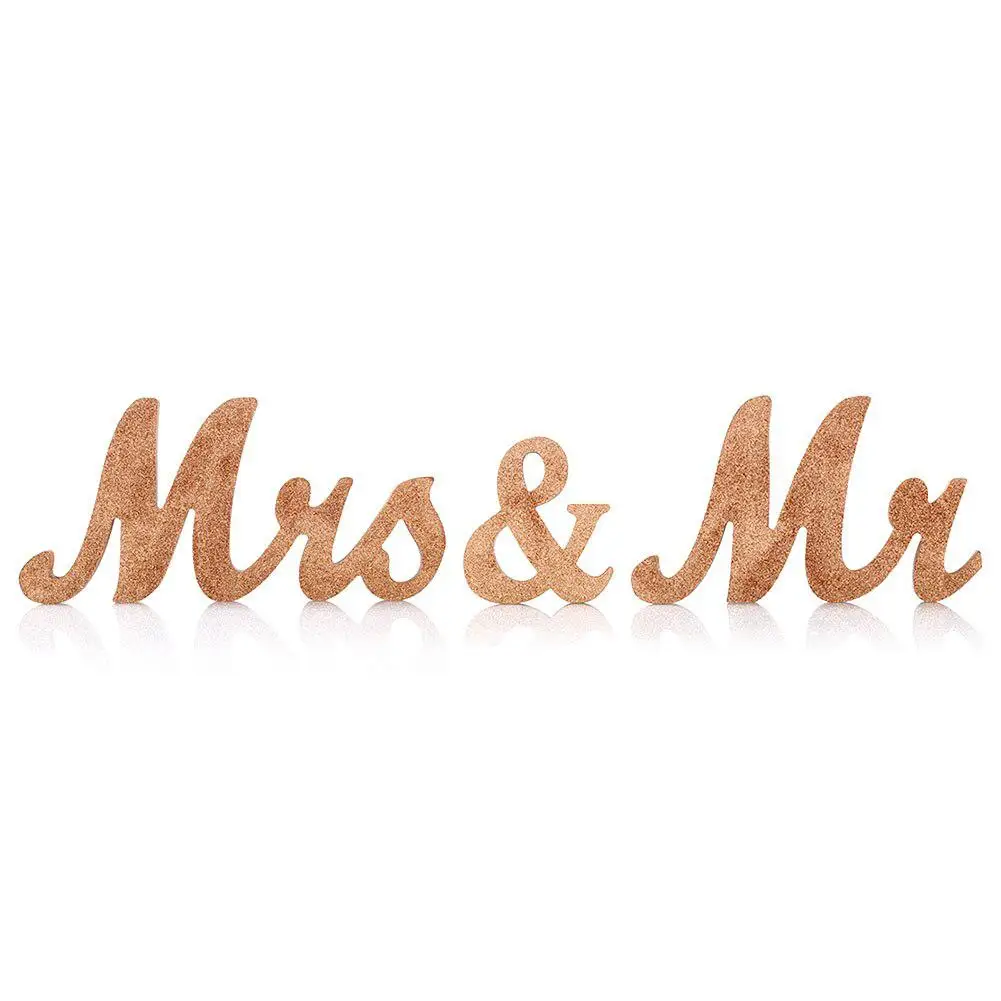 

Wooden Marriage Decor Mr & Mrs Wedding Party Decorations Golden Letters Wedding Sign