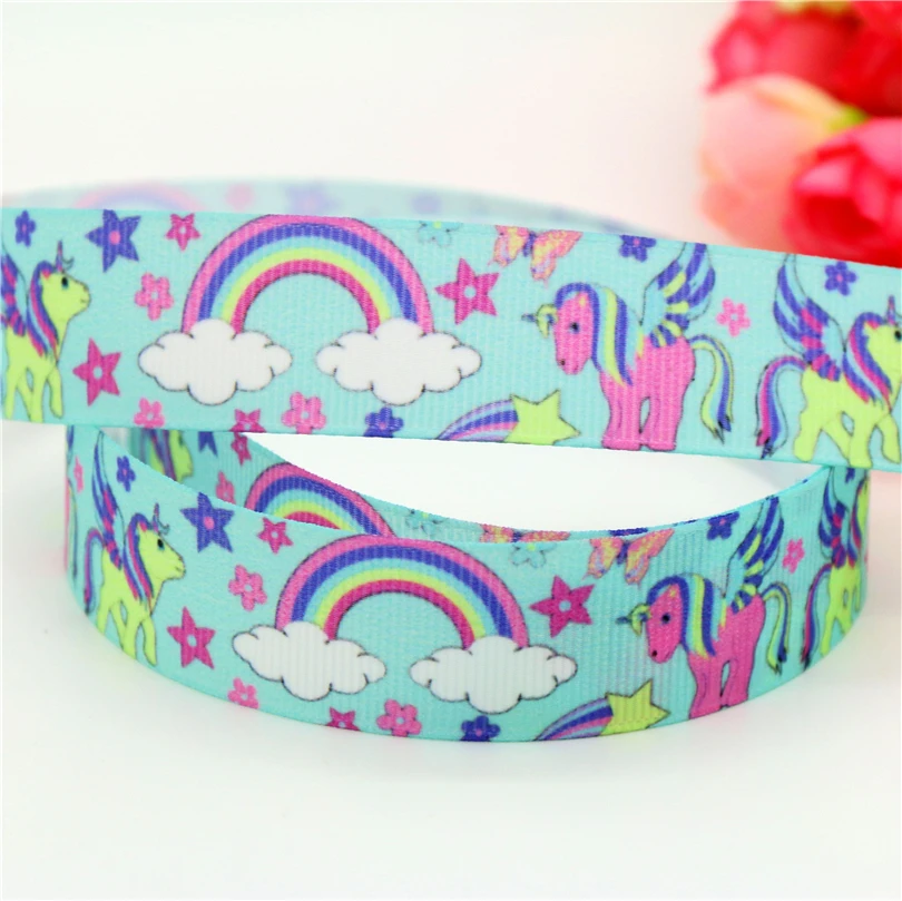 

DHK 7/8'' 5yards unicorn printed grosgrain ribbon headwear hair bow diy party decoration OEM 22mm C1193