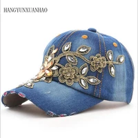hangyunxuanhao brand baseball cap with rhinestone women casual snapback hat for flower new fashion solid summer sun lady hats