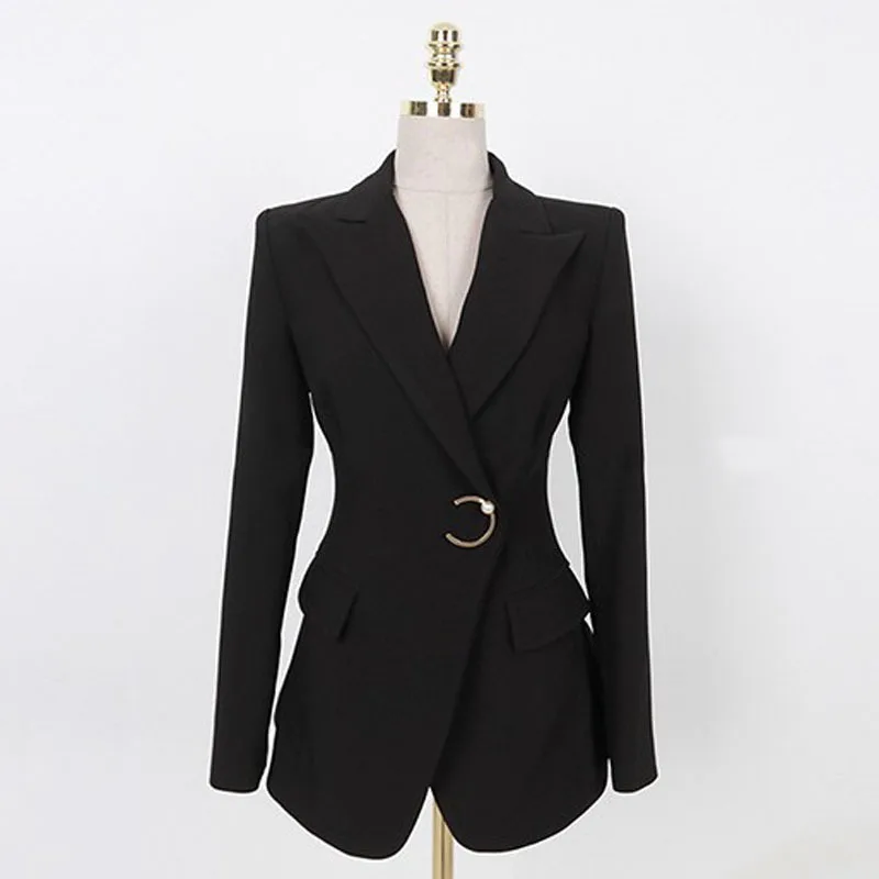 

Solid Plus Size Women Autumn Winter Coats Elegant Green Black Long Sleeve Notched Suit Work Casual Coat Office Outwear Coats