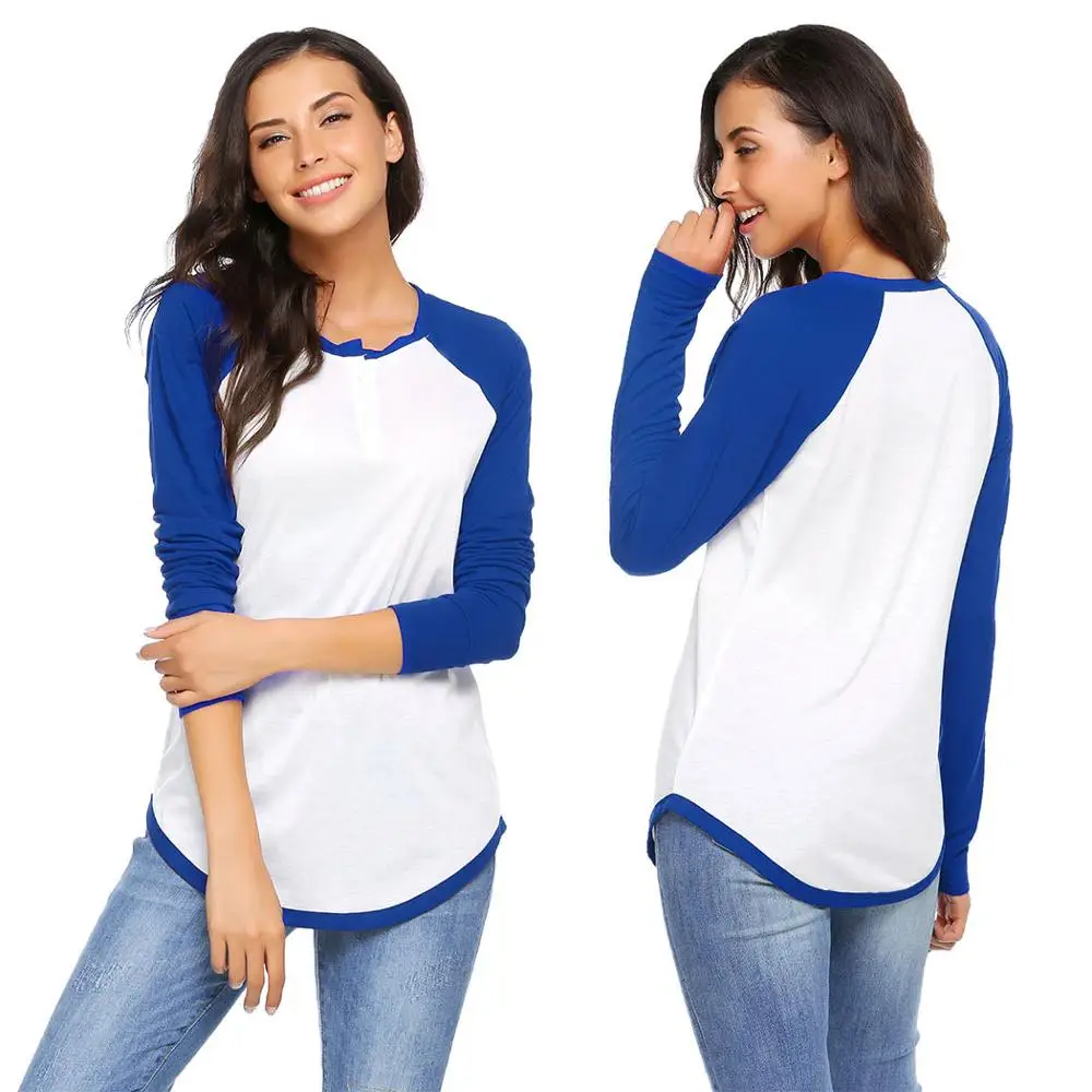 Royal Blue Meaneor Для женщин Футболки для женщин, женская обувь Повседневное с длинным рукавом реглан о Средства ухода за кожей Шеи блока лоскутное Свободный пуловер Футболка женская одежда - Цвет: Royal Blue
