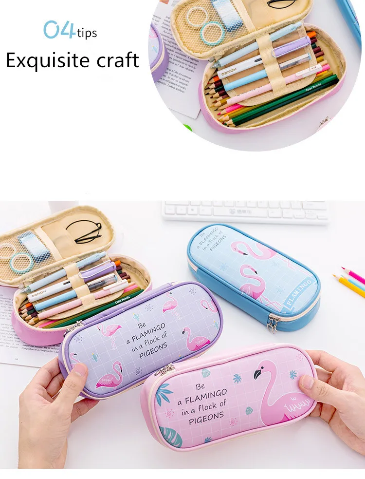 Kawaii Фламинго канцелярский Карандаш Чехол для девочек супер хранения двойной Карандаш Чехол школьные принадлежности Пенал для карандашей, школьная сумка для инструмента