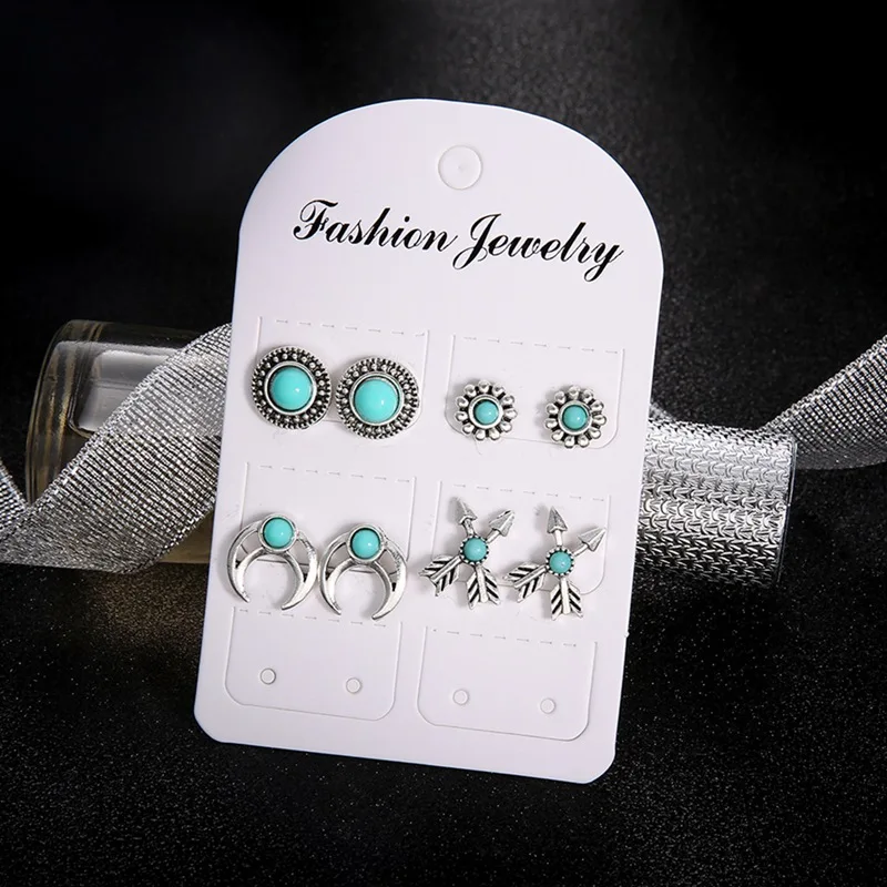 8Pcs/Set Of Bohemian Retro Totem Pine Earrings National Wind Round Bow And Arrow Flowers Half Moon Female Jewelry | Украшения и