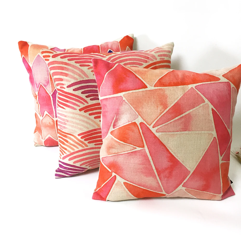 Розовая Акварельная Геометрическая Подушка стрелы толстые хлопковые льняные
