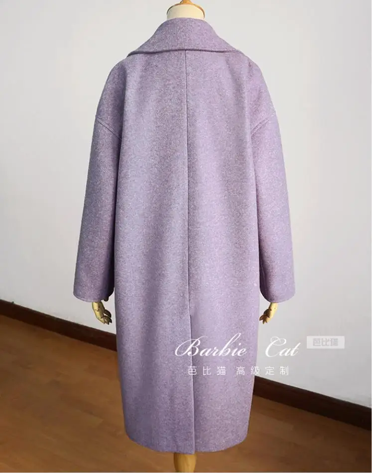 Зимнее пальто 2020 модное элегантное шерстяное фиолетовое двубортное женское