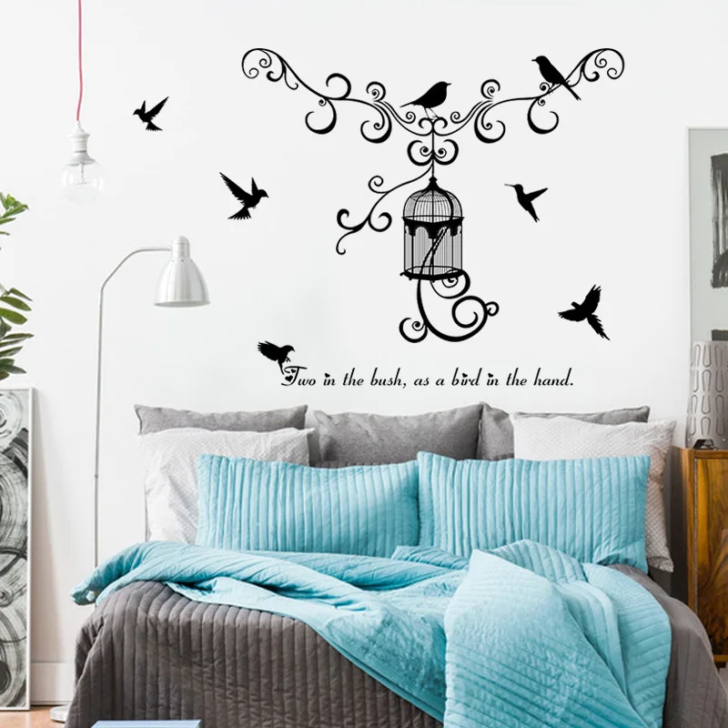 1 шт. 50*70 см Black Bird Cage стикер украшения для дома Декор комнаты DIY наклейки на стены
