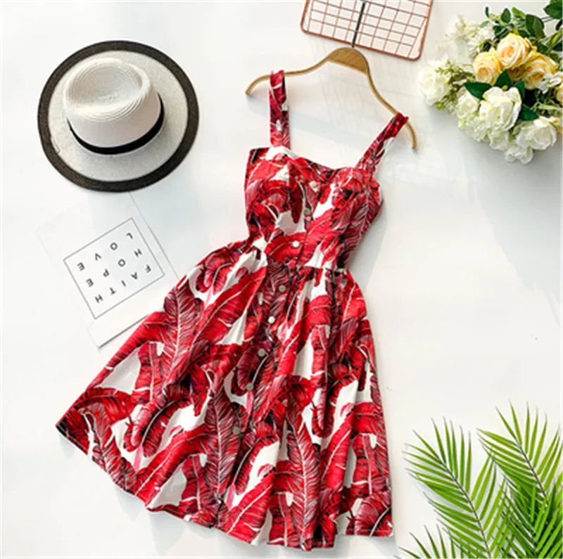 Boho винтажное Короткое мини-платье с цветочным принтом на бретельках, вечерние повседневные женские пляжные ретро платья в горошек