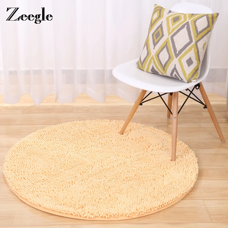 

Zeegle Chenille Round Floor Mats Anti-skid Children Play Mats Round Carpets For Living Room Bedroom Area Rug Computer Chair Mats