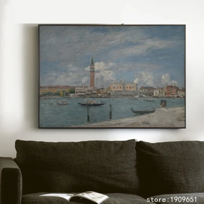 Хлопок без рамки Классические морские корабли городской пейзаж холст печать