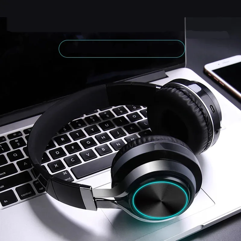 Светодиодный стерео с микрофоном беспроводные Bluetooth наушники музыка Поддержка TF