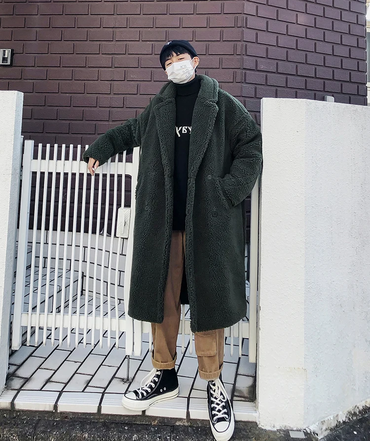 Новинка, длинное меховое пальто для мужчин, корейская мода, высокое качество, толстое шерстяное пальто, свободное двубортное кашемировое пальто для мужчин, M-XL