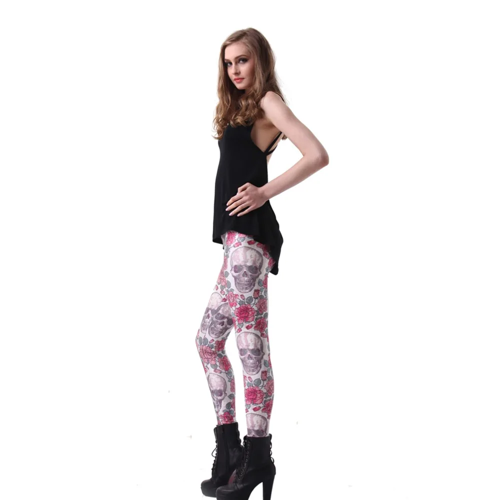 

New Arrival! Elastic Pants Rose large skull Pattern Women Leggings 7 sizes Fitness Clothing Free Shipping