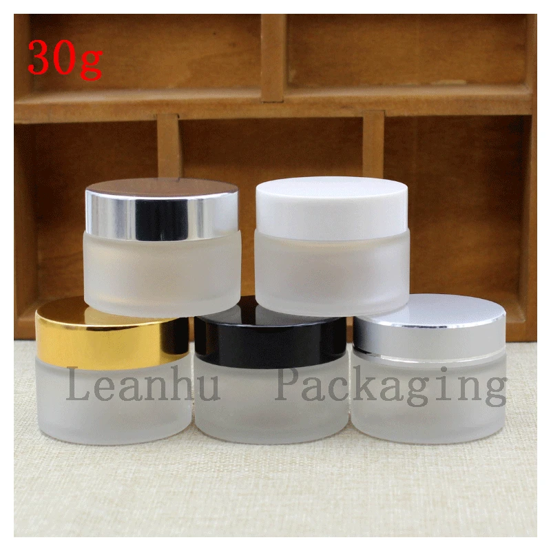 Wholesale  30gX20 PC Frosted Glass Essence Lotion Jar, Essence/Emulsion/Hand Cream Container, Personal Care Packing Jar, Sample Jar