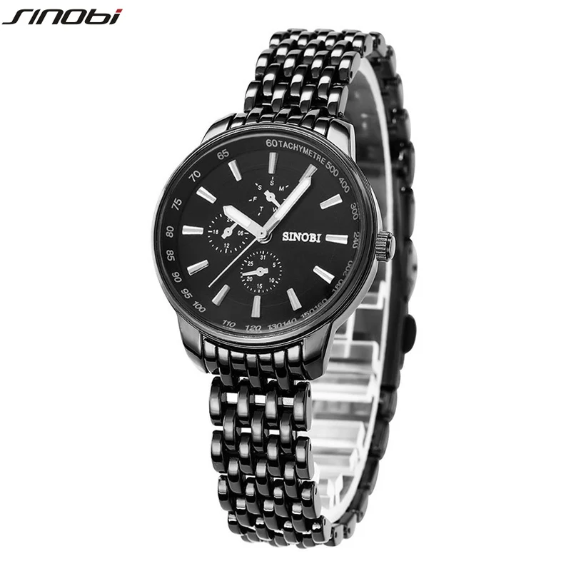 SINOBI Марка Для женщин мужчин полный Сталь часы Бизнес кварцевые наручные