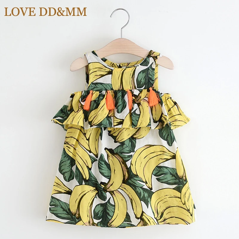 LOVE DD& MM/Одежда для девочек; платья; Новинка г.; летнее модное платье без бретелек с бахромой и принтом банана для девочек - Цвет: Белый