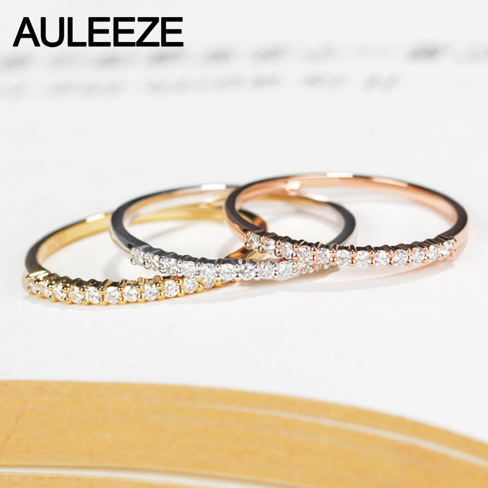 AULEEZE Classic 18K Gold Anniversary Real Natural Diamond Wedding Band 750 Rose Rings For Women Ladies Ring Jewelry | Украшения и