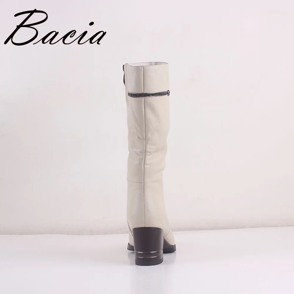 Bacia/зимние высокие каблуки клинья Для женщин Мода Gnuine кожаные сапоги теплая