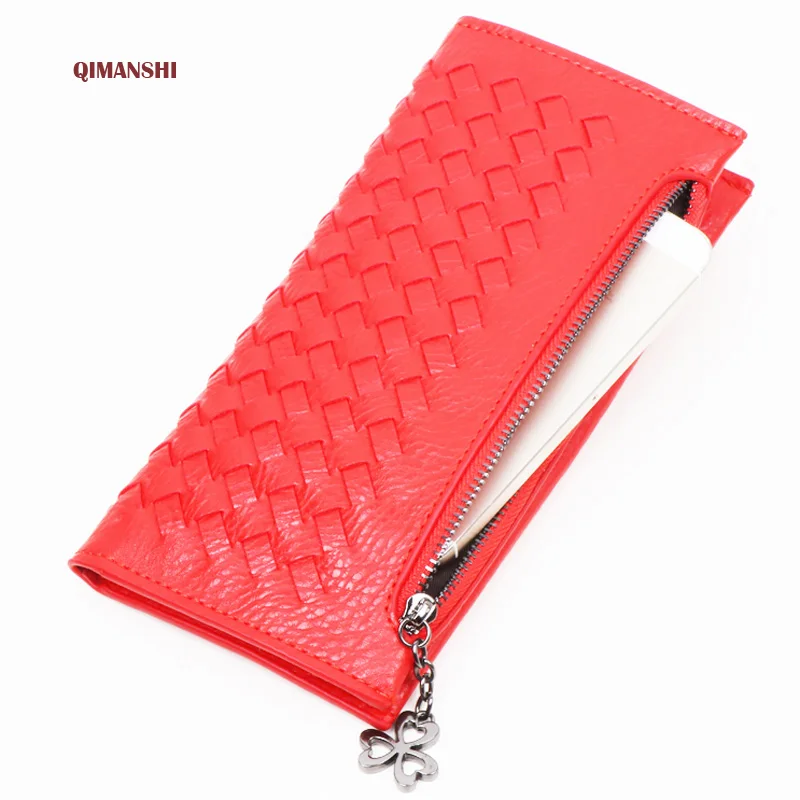 Кошелек QIMANSHI Женский длинный вязаный кошелек из искусственной кожи|leather wallet|leather