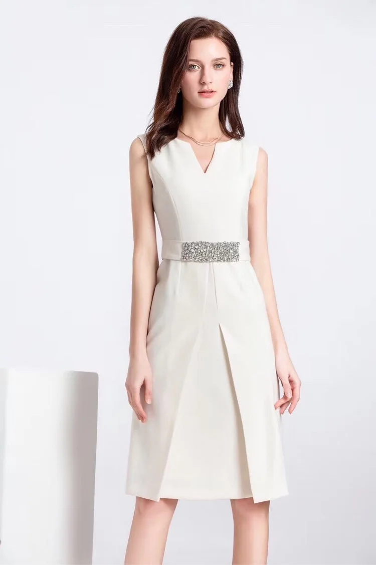Vestidos De Festa, летнее модное офисное платье для женщин, с v-образным вырезом, с кристаллами, с бисером, без рукавов, облегающее платье-карандаш, тонкая одежда для вечеринок