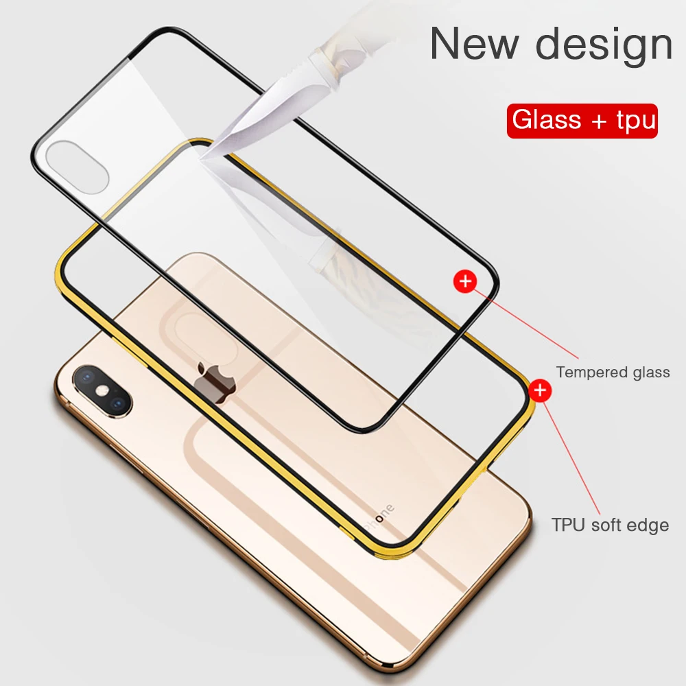 Eqvvol New Transparent Glass Case For iPhone 8 Plus 7 6 6s XS Max XR X Colorful Ultra Thin Soft Edge Shockproof Cover Coque | Мобильные