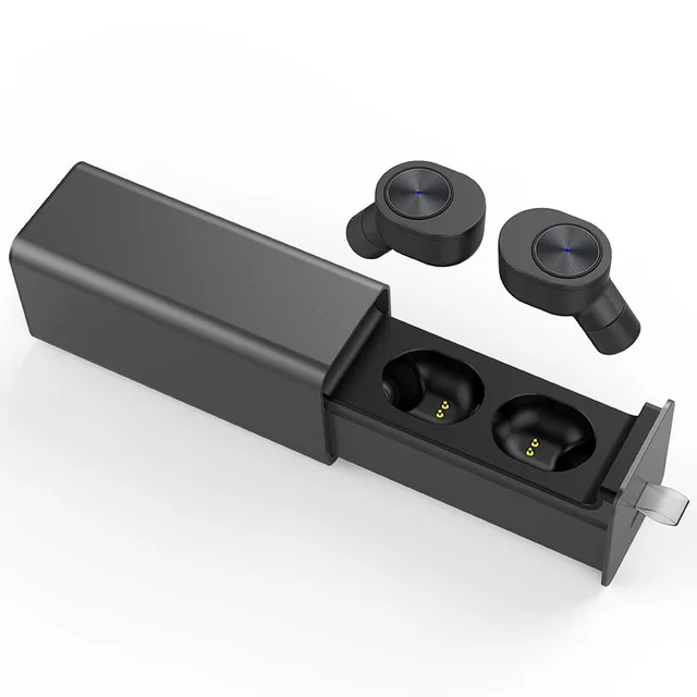Черный Настоящие беспроводные наушники-вкладыши TWS Bluetooth наушники Наушники V4.1 гарнитура с портативной зарядкой чехол для iPhone xiaomi - Цвет: Черный