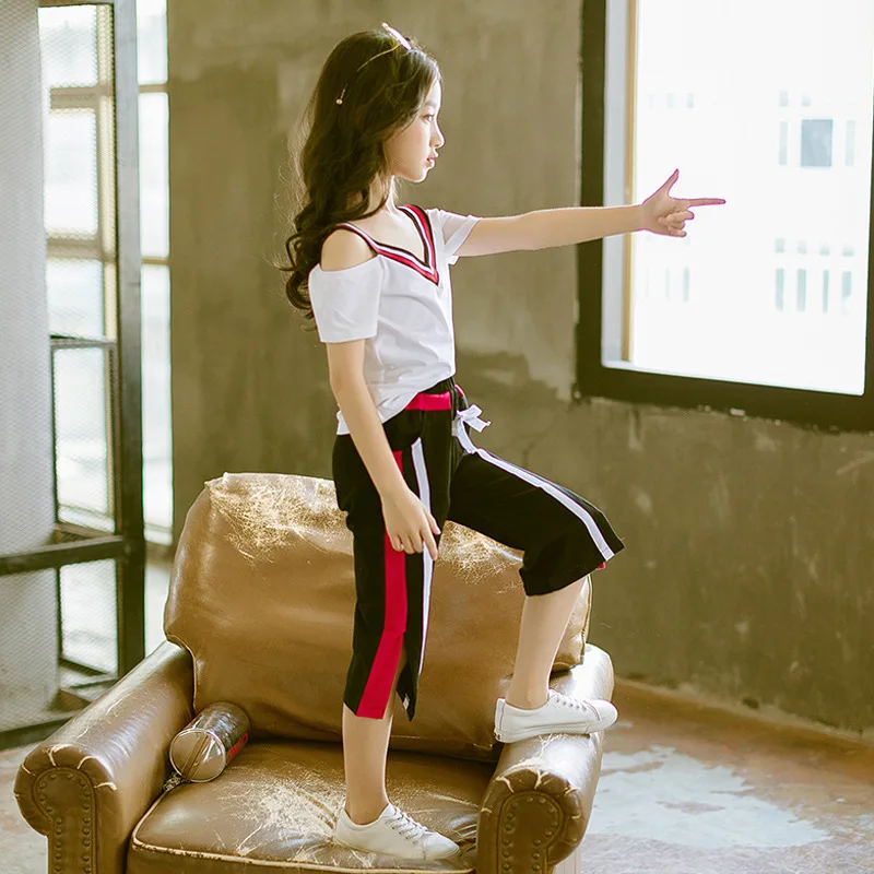 Детская одежда новый хлопковый костюм для девочек летний спортивный из двух