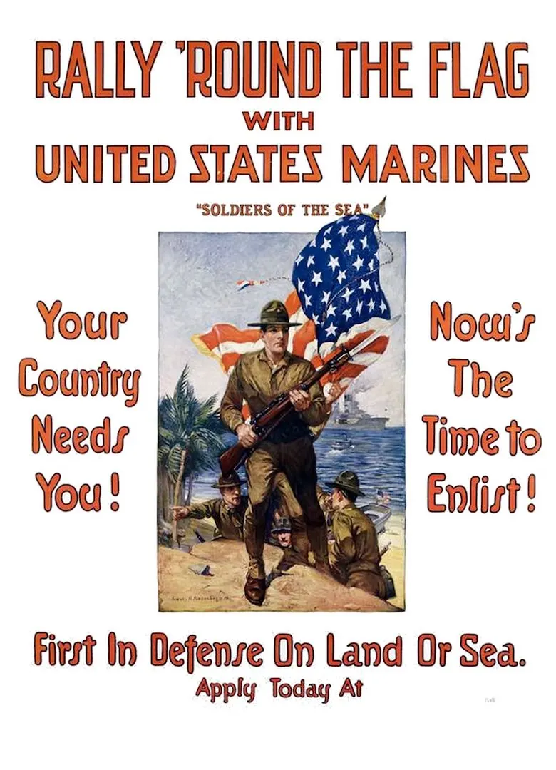 Винтаж 1910s США WW1 Радуга плакат свяжитесь с нами. Морские набирающие станции