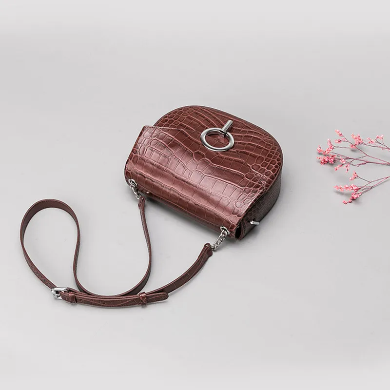 Летняя кожаная женская сумка новинка 2019 седло с крокодиловым узором модные сумки