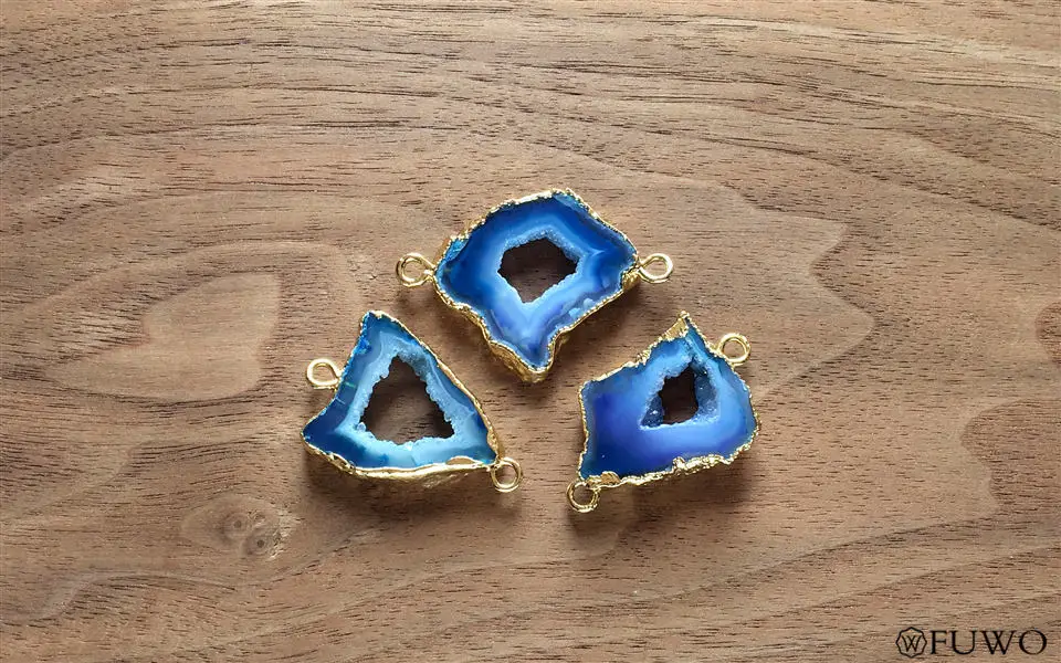 FUWO Натуральный Druzy Agates ломтик Разъем с золотой обрезкой Модный Фиолетовый/синий Geode Шарм Аксессуар для изготовления браслета PD228