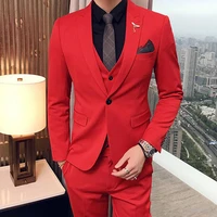 hot red men suits for wedding prom evening party groom tuxedos best man blazers slim fit terno masculino costume homme 3piece