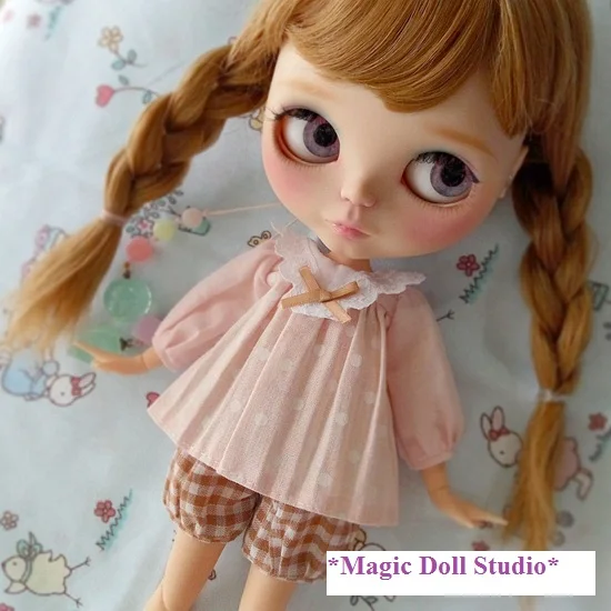 [MG148] распродажа наряды для кукол NeoBlythe # розовый с топом из хлопка в горошек и