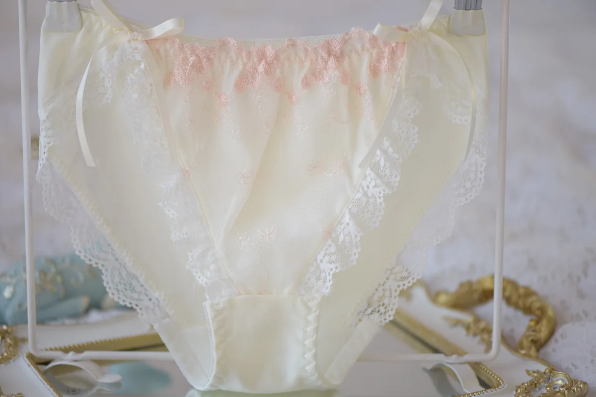 Японские хлопковые сексуальные кружевные трусики с милым бантом и вышивкой